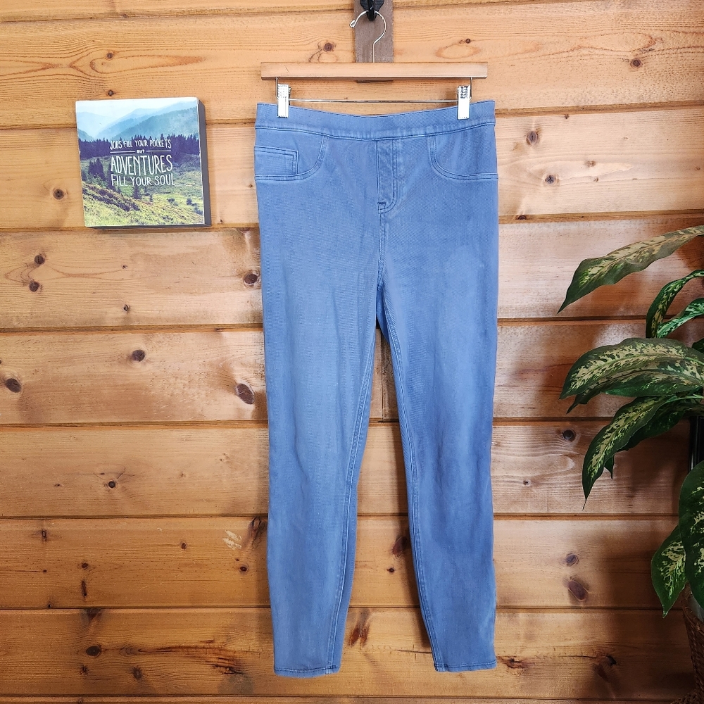 Spanx 💜 Jean-ish Pull On Blue Skinny Denim Jegging Stretch Tummy Control L X27"